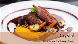  Presentation with orange biscuit - Slide deck featuring puree slow-cooked duck heart background and a gold colored foreground