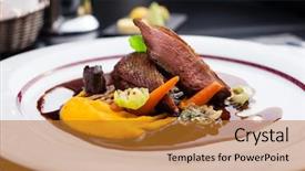  Presentation with duck - Beautiful presentation featuring puree slow-cooked duck heart backdrop and a gold colored foreground