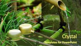  Presentation with water bamboo - PPT theme having bamboo water fountain with ladle in japanese temple background and a tawny brown colored foreground