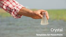  Presentation with water river - Cool new PPT layouts with purity test hand holding chemical backdrop and a gray colored foreground