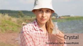  Presentation with water river - Colorful PPT theme enhanced with purity test woman holding chemical backdrop and a coral colored foreground