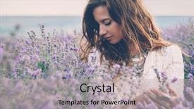  Presentation with purple spring - Colorful theme enhanced with purple - beautiful model walking in spring backdrop and a light gray colored foreground