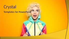  Presentation with sportswear - Amazing slides having purple - fashion girl in sportswear backdrop and a gold colored foreground