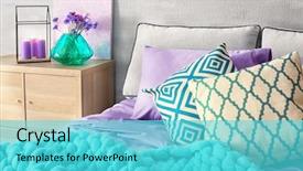  Presentation with interior - PPT layouts enhanced with purple - lilac accent in modern interior background and a cyan colored foreground