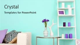  Presentation with modern flowers - PPT theme enhanced with purple - lilac accent in modern interior background and a cool aqua colored foreground