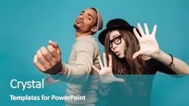  Presentation with fun - Amazing PPT layouts having purple - portrait of a funny young backdrop and a teal colored foreground