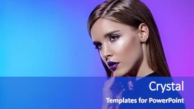  Presentation with makeup brushes and make up - Presentation consisting of purple - portrait of an attractive girl background and a cobalt blue colored foreground