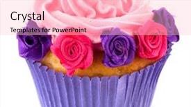  Presentation with pink roses - PPT theme consisting of purple and pink cupcake with roses background and a lemonade colored foreground