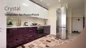  Presentation with purple - Beautiful PPT theme featuring purple-and-white-modern-kitchen backdrop and a soft green colored foreground