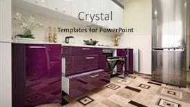  Presentation with purple - Slide set with purple-and-white-modern-kitchen background and a soft green colored foreground