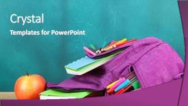  Presentation with purple green - Theme enhanced with purple backpack with school supplies background and a teal colored foreground