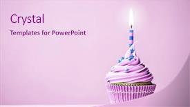  Presentation with birthday - Slide set having purple birthday cupcake with copy background and a pink colored foreground