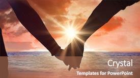  Presentation with couples holding hands - Beautiful slides featuring purple blue - couple holding hands rear view backdrop and a coral colored foreground