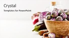  Presentation with vegan diet - PPT theme having purple brussels sprouts background and a sky blue colored foreground