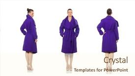  Presentation with magenta - Colorful presentation enhanced with purple coat isolated on white backdrop and a cream colored foreground