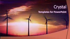  Presentation with wind power plant - Beautiful slides featuring purple electrical power plant - wind farm at sunset backdrop and a  colored foreground