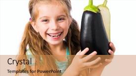  Presentation with eggplant - Amazing PPT theme having purple fruit - little girl with eggplant halves backdrop and a coral colored foreground