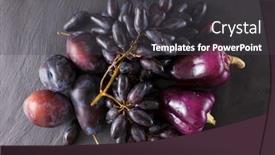  Presentation with purple - Presentation design having purple-fruits-and-vegetables background and a dark gray colored foreground