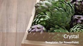  Presentation with box - Slides featuring purple globe - artichokes in wooden box background and a coral colored foreground