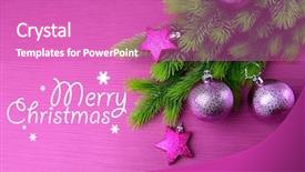  Presentation with purple green - Slide deck with purple green - christmas balls on fir tree background and a  colored foreground