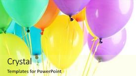  Presentation with balloons - Cool new PPT layouts with purple green - colorful balloons isolated on white backdrop and a  colored foreground