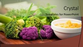  Presentation with vegetables - Slide deck enhanced with purple green - fresh vegetables selection with hummus background and a mint green colored foreground