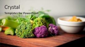  Presentation with fresh fruits vegetables dairy meat - Audience pleasing PPT theme consisting of purple green - fresh vegetables selection with hummus backdrop and a light gray colored foreground