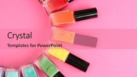  Presentation with nail tech - Slide deck with purple green - group of bright nail polishes background and a coral colored foreground