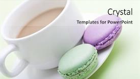  Presentation with coffee - PPT theme featuring purple green - macaroon and coffee background and a  colored foreground