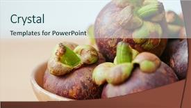  Presentation with mangosteen - Beautiful slide deck featuring purple mangosteen on wooden table backdrop and a sky blue colored foreground