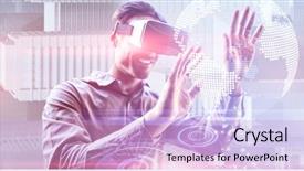  Presentation with city map - Presentation design having purple map - man using a virtual reality background and a lavender colored foreground