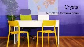  Presentation with travel agency - Presentation design consisting of purple map - office interior of travel agency background and a light blue colored foreground