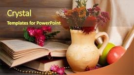  Presentation with purple flowers - Colorful PPT theme enhanced with purple orange - beautiful bouquet of bright flowers backdrop and a  colored foreground