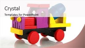  Presentation with wooden toy - Cool new presentation theme with purple orange - generic wooden truck toy isolated backdrop and a  colored foreground