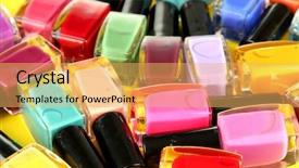  Presentation with team group yellow - Amazing theme having purple orange - group of bright nail polishes backdrop and a  colored foreground