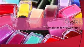  Presentation with nail - PPT theme enhanced with purple orange - group of bright nail polishes background and a coral colored foreground