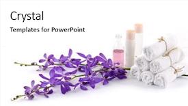  Presentation with lotion - PPT layouts with purple orchids - spa and wellness towels background and a  colored foreground