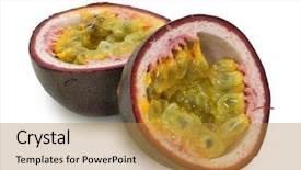  Presentation with dogwood and purple - Colorful theme enhanced with purple passionfruit isolated on white backdrop and a gold colored foreground