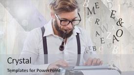  Presentation with pipe - Beautiful slides featuring purple pipe - hipster man on typewriter backdrop and a light gray colored foreground