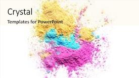  Presentation with holi festival - Presentation theme enhanced with purple religious - colorful powders for holi festival background and a blonde colored foreground