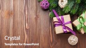  Presentation with fir tree - Presentation design having purple ribbon - christmas gift boxes and fir background and a tawny brown colored foreground
