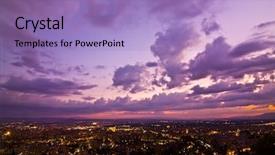  Presentation with anonymous - Presentation theme enhanced with purple skyline - anonymous city at sunset background and a light blue colored foreground