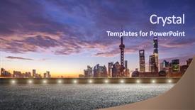  Presentation with dawn - Colorful slide set enhanced with purple skyline - empty asphalt road and cityscape backdrop and a ocean colored foreground