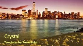  Presentation with manhattan - Audience pleasing PPT theme consisting of purple skyline - lower manhattan in new york backdrop and a  colored foreground