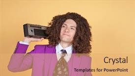  Presentation with purple - Colorful slide deck enhanced with purple suit listening to music backdrop and a yellow colored foreground