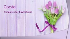  Presentation with tulips - Amazing presentation having purple tulips over wooden table backdrop and a sky blue colored foreground