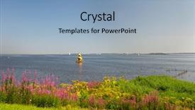  Presentation with sailboat - Colorful presentation design enhanced with purple wild fireweed near dutch lauwersmeer with sailboat backdrop and a light blue colored foreground