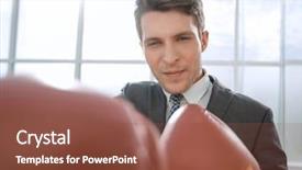  Presentation with pink boxing gloves - Presentation theme featuring purpose withpower - purposeful young businessman in boxing background and a  colored foreground