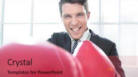  Presentation with boxing - PPT theme featuring purpose withpower - purposeful young businessman in boxing background and a  colored foreground