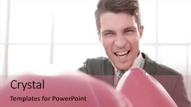  Presentation with boxing - PPT theme having purpose withpower - purposeful young businessman in boxing background and a coral colored foreground